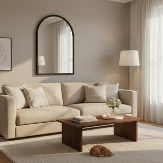 Metal Framed Arched Vanity Mirror with Beaded Frame for Living room Bathroom