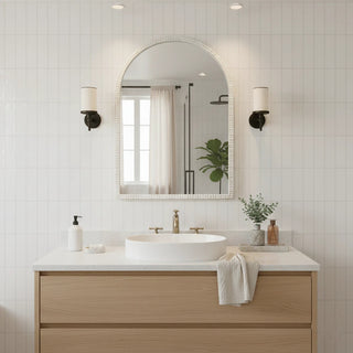 Metal Framed Arched Vanity Mirror with Beaded Frame for Living room Bathroom