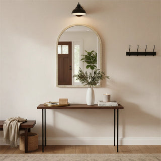 Metal Framed Arched Vanity Mirror with Beaded Frame for Living room Bathroom