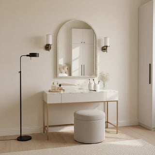 Metal Framed Arched Vanity Mirror with Beaded Frame for Living room Bathroom