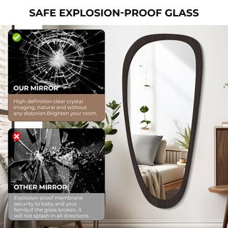 avila irregular wood wall mirror safe explosion-proof glass